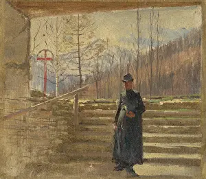 Ladislav Prints: Study of Walking Priest, 1880-1900. Creator: Ladislav Mednyanszky