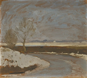 Karol Prints: Study of winter landscape with river, c1912. Creator: Karol Pongracz
