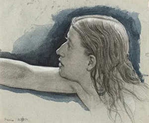 Edward Poynter Prints: Study of a Young Man's Head with Right Arm Outstretched