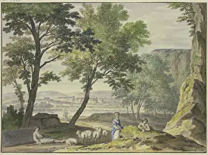 Cliffs Prints: Stylish landscape with shepherds