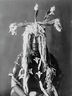 Blackfeet Prints: Substitute sacred head-dress-Piegan, c1910. Creator: Edward Sheriff Curtis