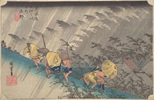 Reisho Tokaido Gallery: Sudden Shower at Shono, from the series Fifty-three Stations of the Tokaido, 1834-35