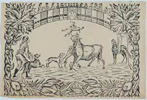 Bull Fighting Collection: Suerte VI: The toreros assistant sets dogs on the bull, ca. 1850-80. ca. 1850-80. Creator: Anon