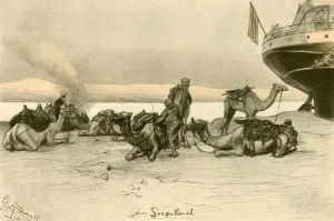 Camels Prints: At the Suez Canal, 1898. Creator: Christian Wilhelm Allers