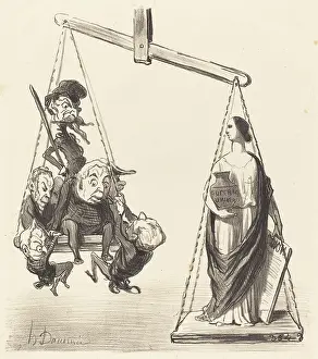 Weighing Prints: Suffrage universel, probably 1850. Creator: Honore Daumier