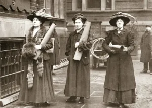 Human Rights Collection: Suffragettes armed with materials to chain themselves to railings, 1909