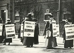 Edward Henry Prints: Suffragettes demonstrate outside a prison, London, 1914, (1947). Creator: Unknown
