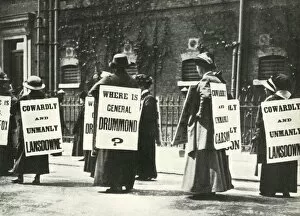 Protest Gallery: Suffragettes demonstrate outside a prison, London, 1914, (1947). Creator: Unknown