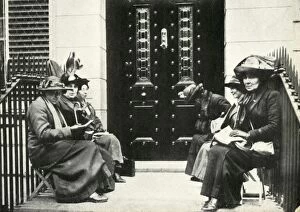 Demonstrating Gallery: Suffragettes waiting on the doorstep of Sir Edward Carsons London home, 6 April 1914, (1947)