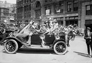 Suffragettes Prints: Suffragists selling flowers, (Mrs. Spinack's car), 1916. Creator: Bain News Service