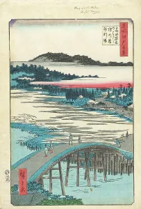 Ichiryusai Hiroshige Prints: Sugatami Bridge, Omokage Bridge, and Jariba at Takata, 1857. Creator: Ando Hiroshige