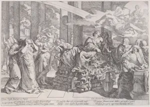 Carthaginian Collection: The suicide of Dido who reclines on a pyre in centre, surrounded by many figures, 1650-55