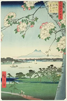 Suijin Shrine and Massaki on the Sumida River (Sumidagawa Suijin no mori Massaki), from th... 1856. Creator: Ando Hiroshige