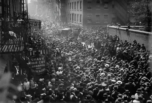 Photographglass Negative Prints: Sullivan funeral - Bowery, 1913. Creator: Bain News Service