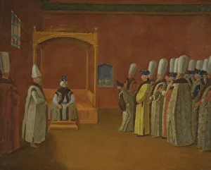 Topkapi Palace Prints: Sultan Ahmed III Receiving a European Ambassadorial Delegation at the Topkapi Palace