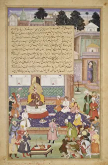 Script Prints: Sultan Bayazid before Timur, Folio from an Akbarnama (History of Akbar), ca. 1600