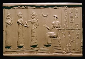 Introduction Gallery: Sumerian cylinder-seal impression depicting a governor being introduced to the king