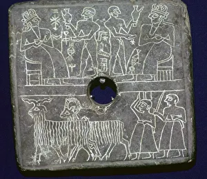 Ritual Prints: Sumerian stone plaque showing ritual offerings to a King