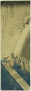 Chu Tanzaku Prints: The Sumida River in Winter Snow (Fuyu Sumidagawa no yuki)