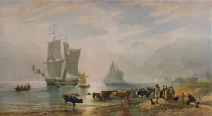 Duncan Prints: A Summer Evening: Landing Cattle, 1858, (1935). Artist: Edward Duncan