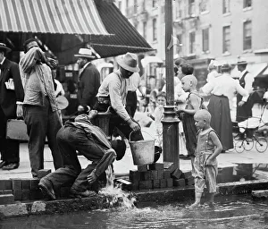 Paddling Prints: Summer scene, N.Y. - drinking water from street pump