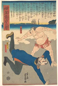 Wrestlers Prints: Sumo Wrestler Tossing a Foreigner