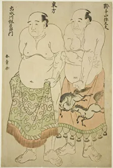 Sumo Wrestlers of the Eastern Group: Kurateyama Yadayu (right), and Izumigawa... (left), c1780. Creator: Shunsho