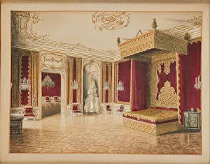 Hofburg Prints: Sumptuous room ('Reiches Zimmer') of the Imperial Palace in Vienna with the state bed of Maria