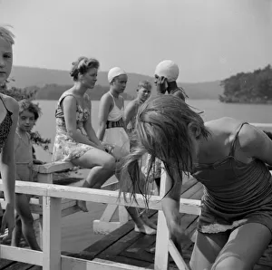 Haverstraw, New York. Interracial activities at Camp Christmas Seals, where children are aided by the Methodist Camp Service. Sun bathing on Lake Tiorati Swimming Gallery: Sun bathing on Lake Tiorati, Camp Christmas Seals, Haverstraw, New York, 1943. Creator: Gordon Parks