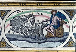 Spain Catalonia Barcelone Prints: The sun, colored engraving from the book Le Theatre du monde or Nouvel Atlas
