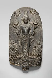 Asian Collection Prints: Sun God Surya Standing in His Chariot, Pala period, 10th / 11th century. Creator: Unknown