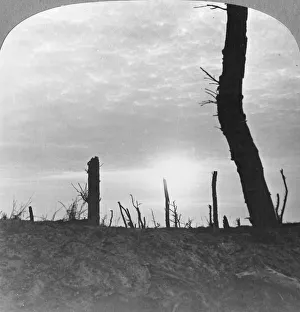 The Sun going down over no mans land on the Somme, France, World War I, c1914-c1918. Artist: Realistic Travels Publishers