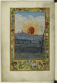Rays Of Light Prints: The Sun with a human face, 1582. Creator: Unknown