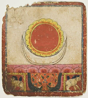 Ritual Object Collection: Sun, Moon and Lotus on Lion Throne, from a Set of Initiation Cards (Tsakali)