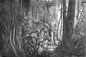 Palm Trees Prints: Sun-worship of Amazon Indians; A Trip up the Trombetas, 1875. Creator: Unknown