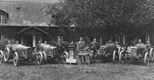 Sunbeam team for 1912 Grand Prix de L'ACF, Louis Coatalen in centre. Creator: Unknown
