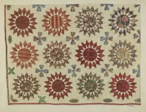 Winter Charlotte Prints: Sunburst Quilt, c. 1938. Creator: Charlotte Winter