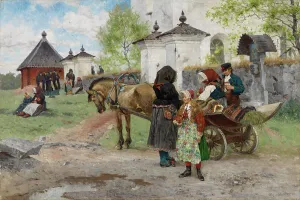 Churchgoer Prints: Sunday at the Floda Church in Dalecarlia, 1885. Creator: Olof Per Ulrik Arborelius