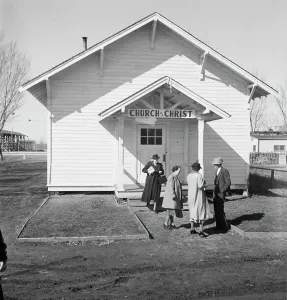 Sunday morning service, Tranquillity, California, 1938. Creator: Dorothea Lange