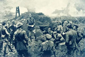Chaplain Prints: Sunday on the Western Front: Chaplain Conducts Impromptu Service, 1917. Creator: Unknown