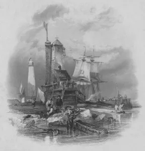 Tyne And Wear Prints: Sunderland: the light house on the south pier, 1836. Artist: Edward Francis Finden