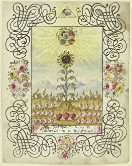 1760s Prints: Sunflower with gold lettering, c1740-1788. Creator: Johann Esaias Nilson