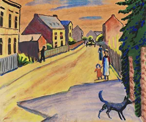 Macke Prints: Sunny street with a dog, 1911. Creator: Macke, August (1887-1914)
