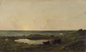 Daubigny Charles Francois Prints: Sunset on the Coast at Villerville