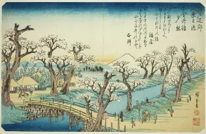 Tama River Prints: Sunset Glow at Koganei Bridge (Koganei-bashi sekisho)