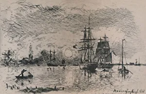 Sunset in the Harbour of Antwerp, 1868, (1946). Artist: Johan Barthold Jongkind Sunset in the Harbour of Antwerp, 1868, (1946). Artist: Johan Barthold Jongkind