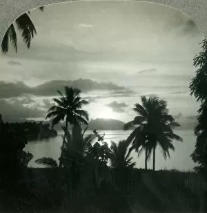 Tranquility Gallery: Sunset behind Moorea, Seen from Papeete, Island of Tahiti, c1930s. Creator: Unknown