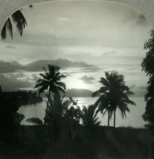 Sunset behind Moorea, Seen from Papeete, Island of Tahiti, c1930s. Creator: Unknown Sunset behind Moorea, Seen from Papeete, Island of Tahiti, c1930s. Creator: Unknown