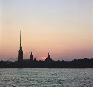 Sunset over the River Neva in St Petersburg