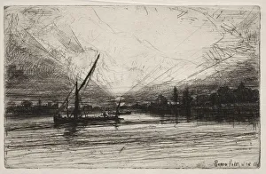 1818 1910 Prints: Sunset on the Thames, 1862. Creator: Francis Seymour Haden (British, 1818-1910)